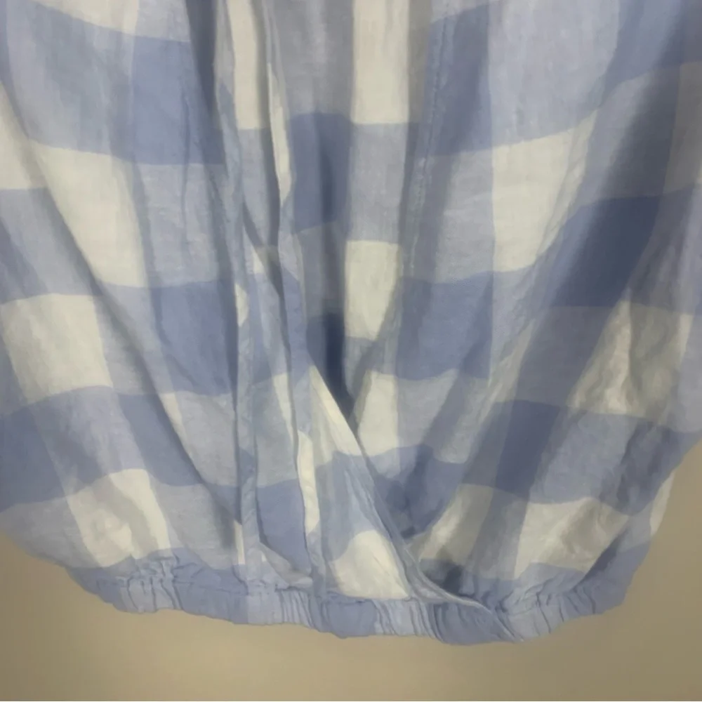 Madewell Linen Blend Split Back Tie Gingham Check Blouse - Picture 8 of 14